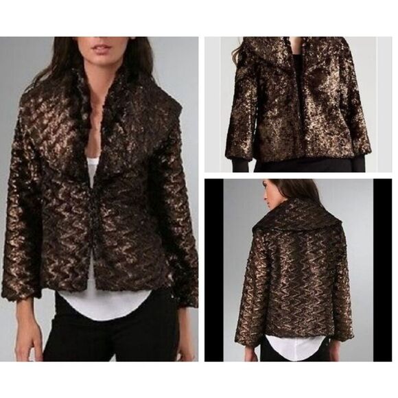 ALICE + OLIVIA Stacey Bendet Brown Copper Faux Fur Coat Jacket size S